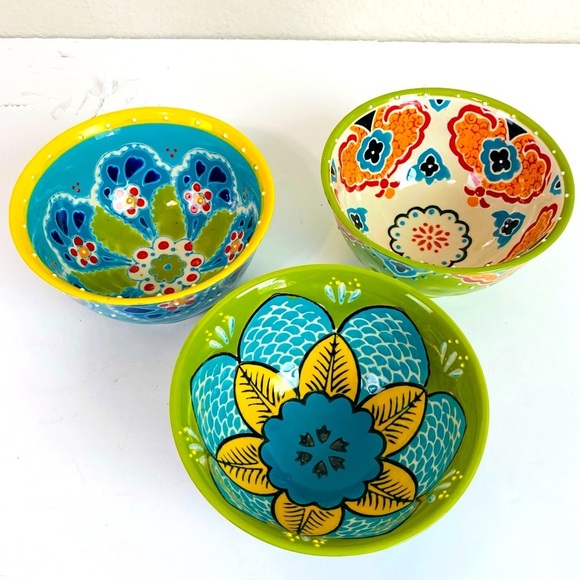 Set Of 3 Yokahama Studio Hand-painted Textured Glaze Bowls 6” - Picture 1 of 11